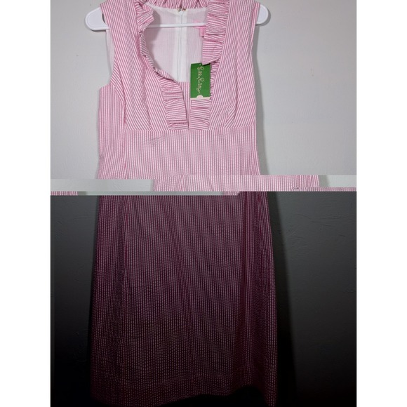 LILLY PULITZER Pink White Striped Sleeveless V-Neck Dress Size 6 New - Picture 4 of 10
